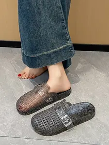 Women's Spring Summer Semi-Ankle Transparent Sandals, Breathable Mesh Upper, Slip-On Design, Sizes 36-40, Casual Beach Shoes