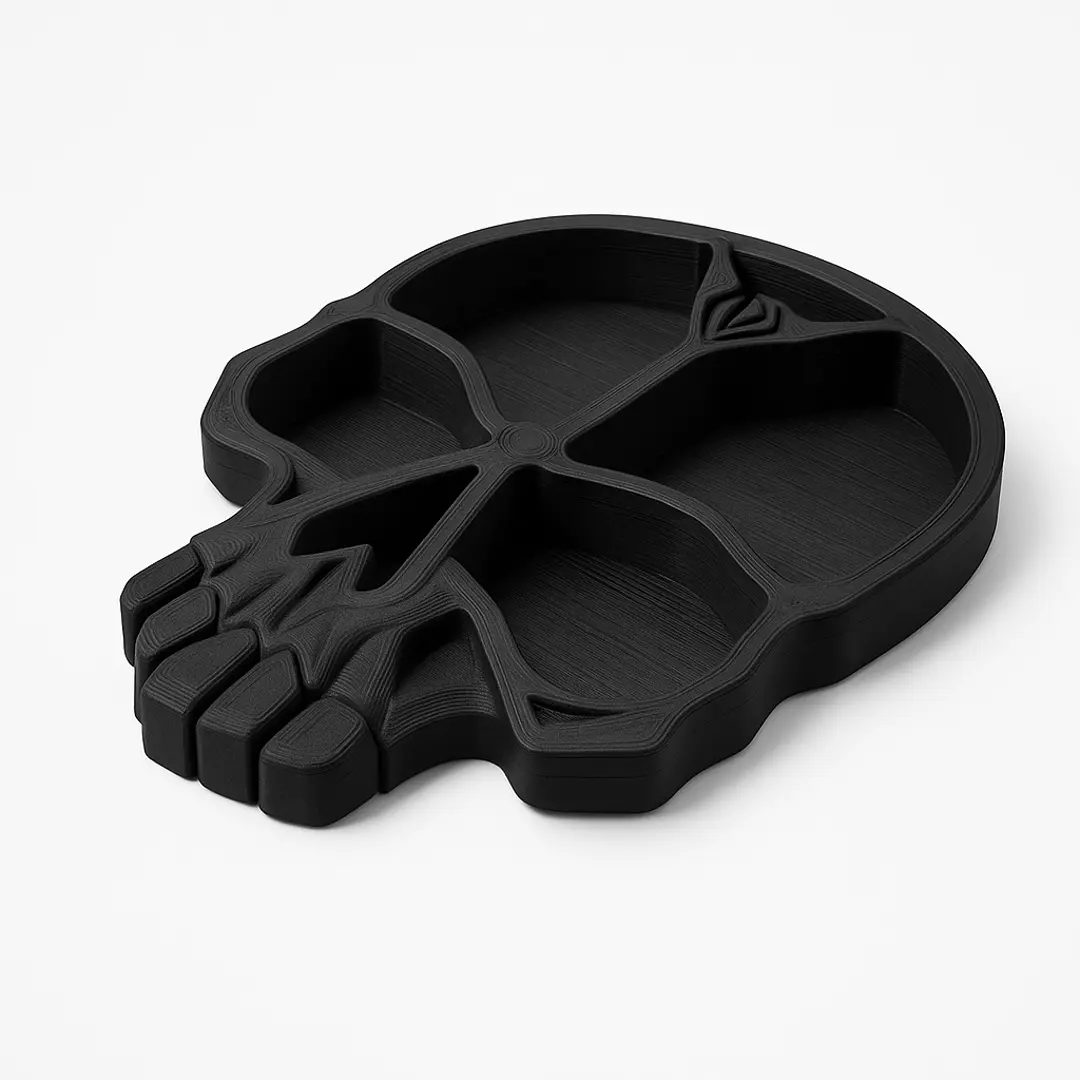 Matte Black Skull Shape Desk Caddy - Multi-Compartment Office Desk Organizer Tray for Vanity, Halloween Decor