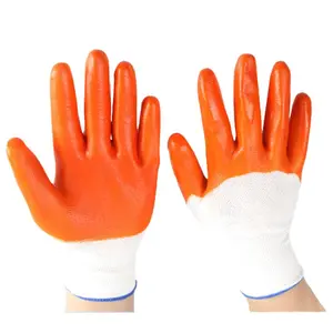 Orange & White Gloves, Waterproof Garden Gloves, Wear-resistant & Anti-slip Gloves, Breathable PVC Gloves for Work, Safety & Security Supplies