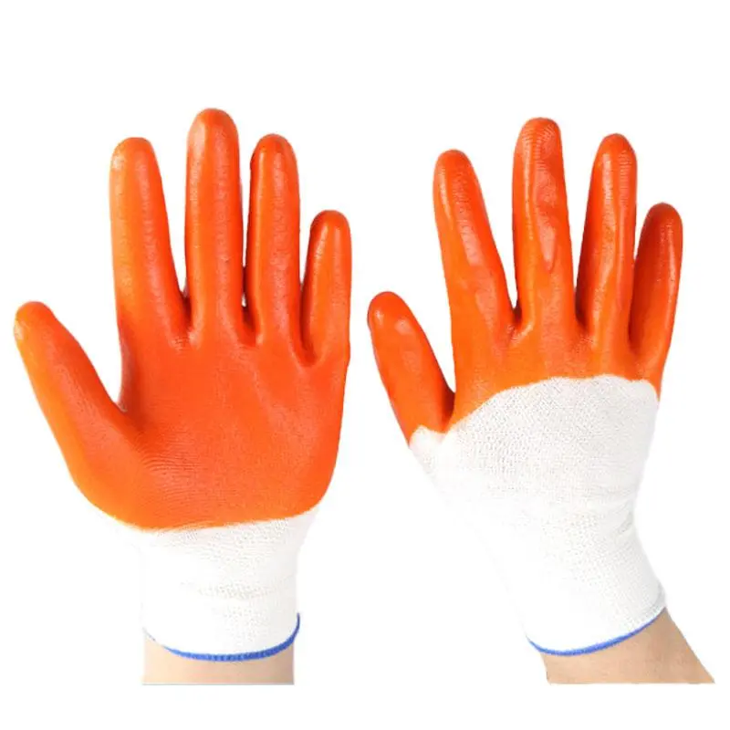 Orange & White Gloves, Waterproof Garden Gloves, Wear-resistant & Anti-slip Gloves, Breathable PVC Gloves for Work, Safety & Security Supplies