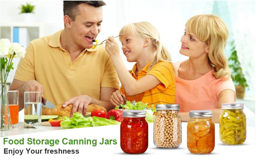 Glass Regular Mouth Mason Jars, 16 oz Clear Glass Jars with Silver Metal Lids for Sealing, Canning Jars for Food Storage, Overnight Oats, Dry Food, Snacks, Candies, DIY Projects (4PACK)