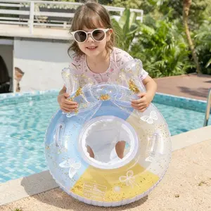 Baby Swim Ring with Seat, Inflatable Pool Float with Bow & Glitter, Safe Infant Swimming Float for Toddlers