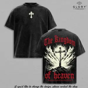 The Kingdom of Heaven Cross T-Shirt | Tank Top | Sweatshirt | Hoodies Washed Jesus Christian Streetwear | Faith Vintage Graphic Tee | Bible Verse Shirt | Religious Gift | Gospel Jesus Apparel Thanksgiving Christmas Outfits UCC