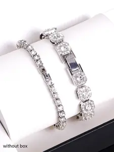 Sparkling Silver Color Synthetic Zircon Encrusted Bracelets, Punk Style Asymmetrical Design, Versatile for All Seasons, Perfect Gift, Rhinestone Decorated Bracelet