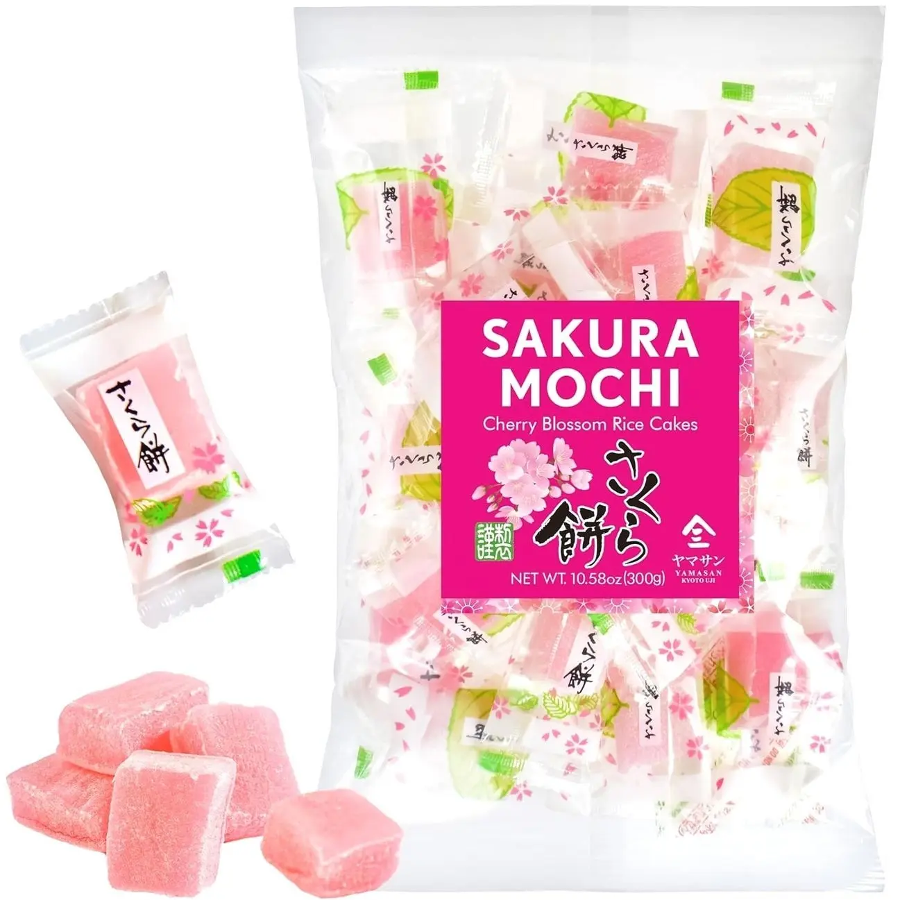 YAMASAN KYOTO UJI Japanese Sakura Mochi Candies, Real Traditional Cherry blossom Rice Cakes, 300g/10.58oz, Japanese Snacks, Japanese Candy, Individually Wrapped