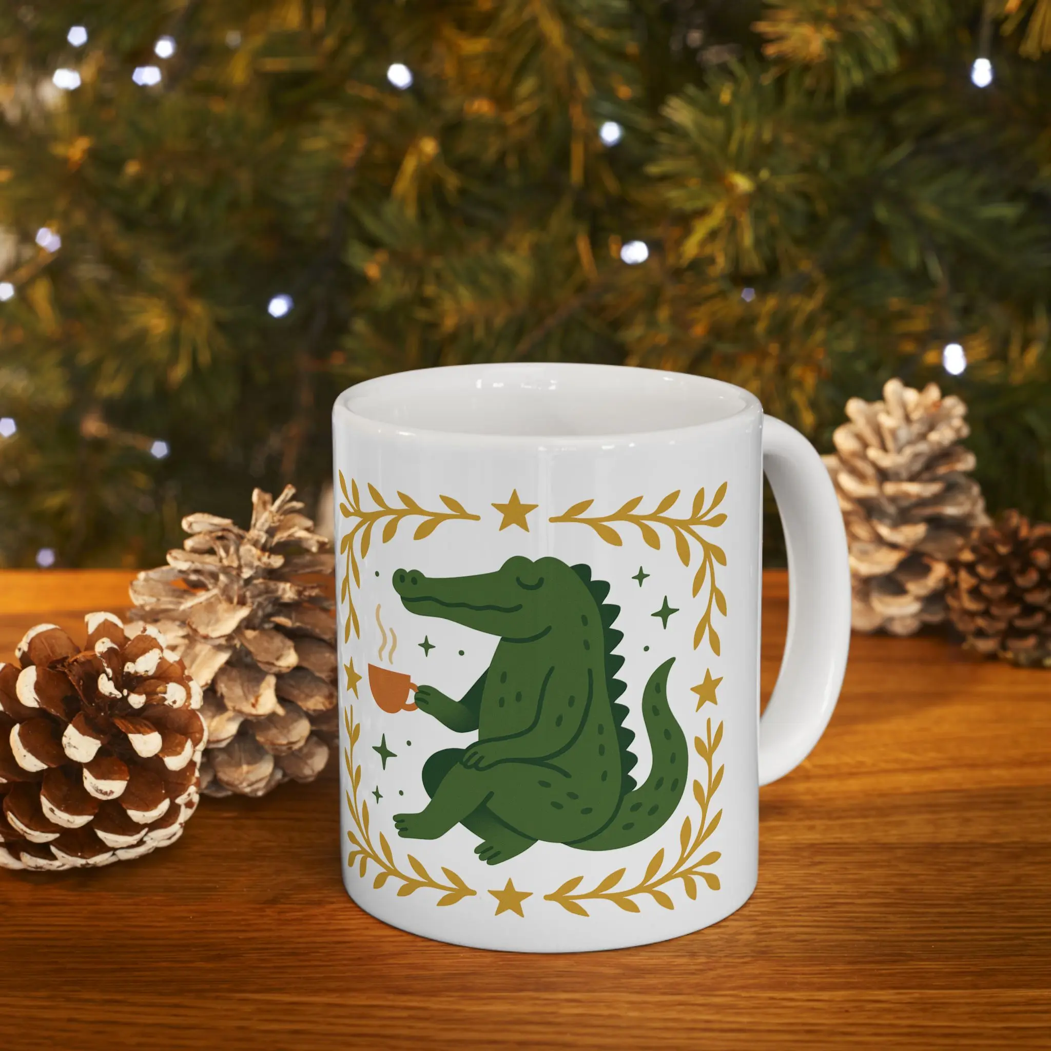 Maximalist Alligator Ceramic Mug, Reptile Theme Coffee Cup, Colorful Animal Print Tea Mug, Jungle Lover Gift, Oversized Alligator Art