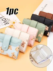 Fashion Mini Wallet with Cute Bear Pattern, Multi-Card Slots, Suitable for Cash, Cards, Coins, ID, Daily Use, Perfect Gift