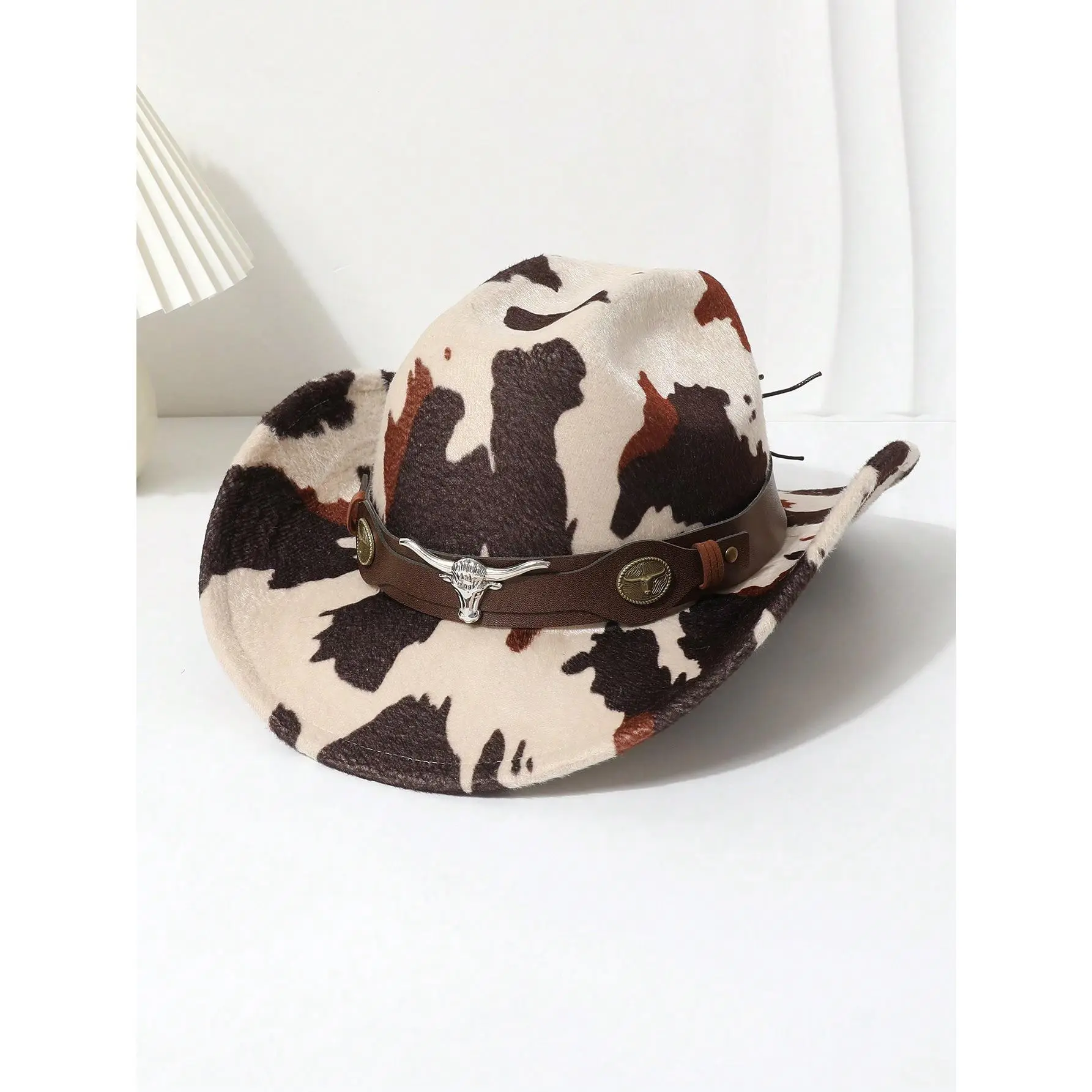 DealsForYouDays Cowboy Hat Cow Print Western Trendy Metal Bull Hatband Party Cowgirl Hats Vacation 2026,clothes for back to school,first day of school outfits