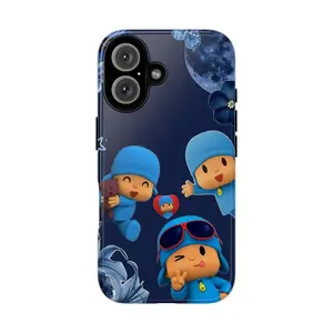 Cute PPocoyo Tough Phone Case, Blue Cartoon Character Themed Phone Case Premium Matte Texture, Protection, Shockproof,  Anti-Fingerprint For IPhone 17-12, Pro Max, Pro Plus, and Samsung S25-22 Protection Safety