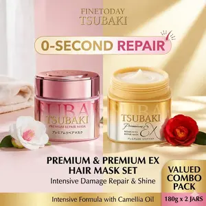 TSUBAKI Premium Hair Mask Combo (Pink + Gold) - 180g x 2 Jars, Intensive Repair for Severely Damaged Hair