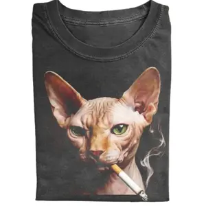 Vintage Smok*ng Sphynx Cat Shirt, Funny Hairless Cat Meme Tee, Dark Humor Animal Graphic T-Shirt, Streetwear Unisex Tee, Gift for Men, Gift for Women, Crew Neck T-shirt, Trending T-shirt