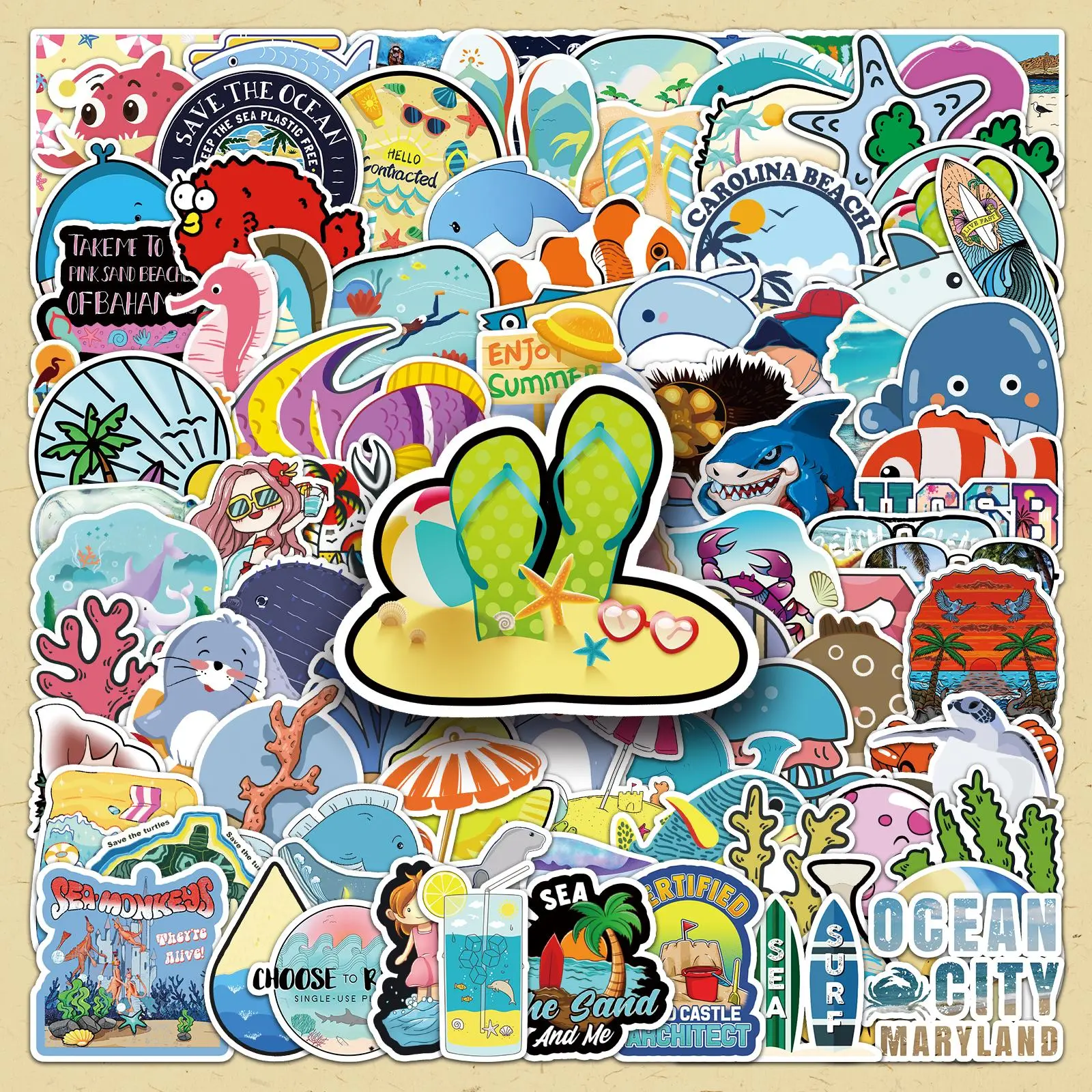 Summer Themed Sticker (100pcs/set), Cartoon Creative Sticker, DIY Decorative Sticker for Scrapbooking, Journaling, Gift Wrapping