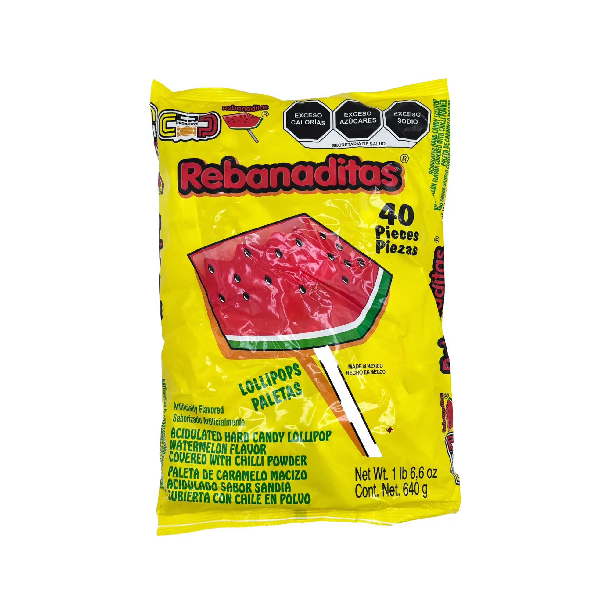 Rebanaditas Paletas Spicy Watermelon Lollipop Sucker 40 Pcs Mexican Hard Candy Chili Pops Sweet Snack Dulces Mexicanos Candies