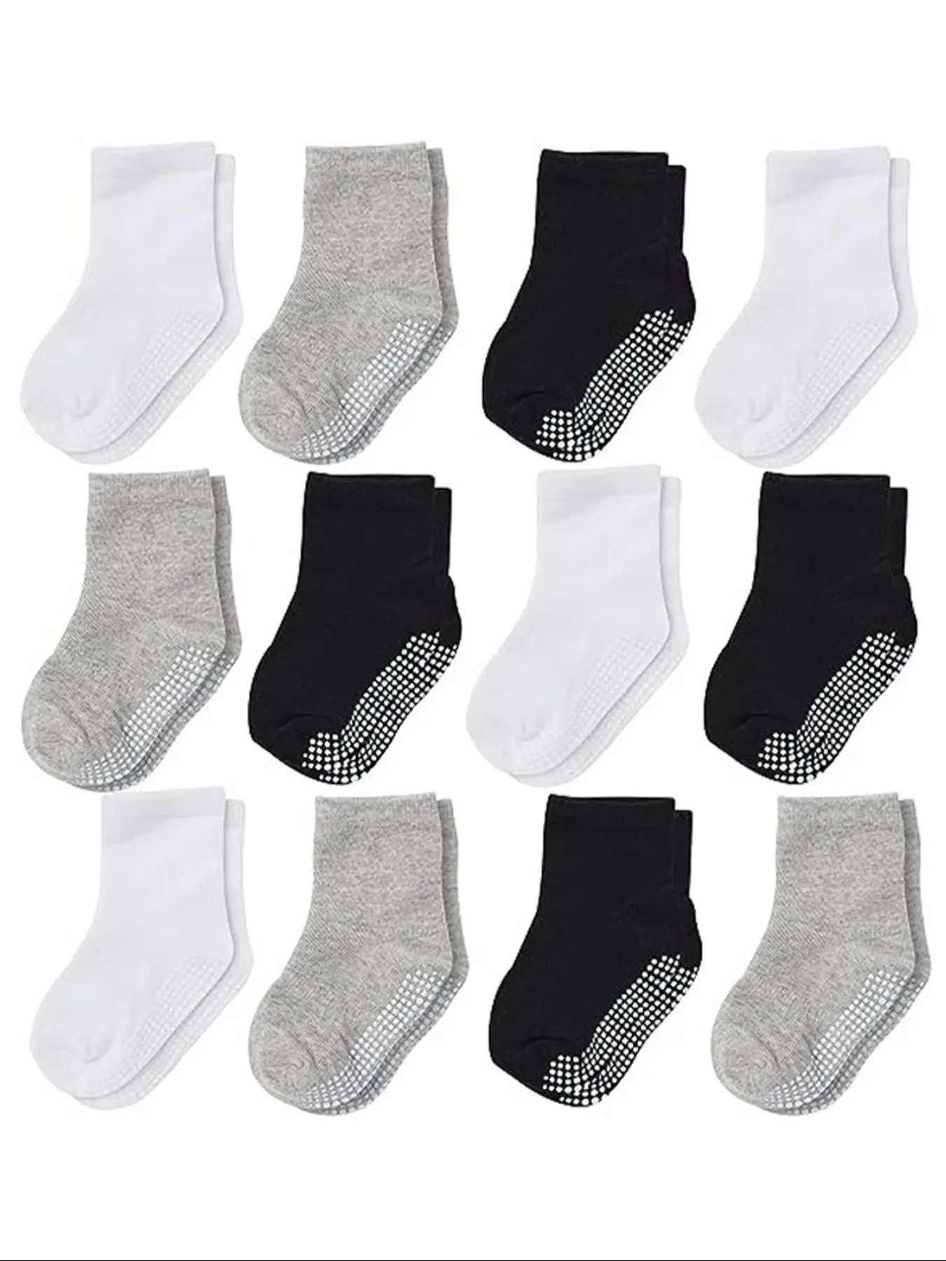 12 pairs Cozy Non-Slip Floor Socks for Boys - Breathable, Thermal Crew Socks for Casual Wear in Autumn and Winter, Toddler Crew Socks