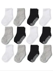12 pairs Cozy Non-Slip Floor Socks for Boys - Breathable, Thermal Crew Socks for Casual Wear in Autumn and Winter, Casual Soft Socks