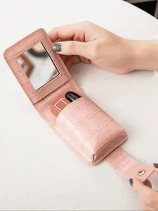 Essential Travel Makeup Box with Mirror, Portable Handheld Cosmetic Bag, Makeup Pouch, Perfect Gift for Women, Young People, Girls, All Seasons，Christmas gifts, Valentine's Day gifts, ideal gifts