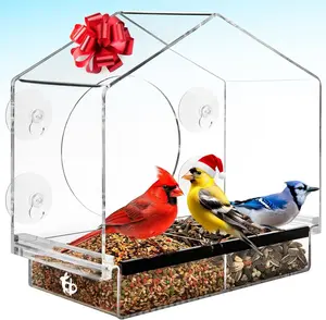 Window Bird Feeder with  Suction Cups - Gifts for Grandma Bird Watching Gifts for Grandpa Backyard Birding (Large House)