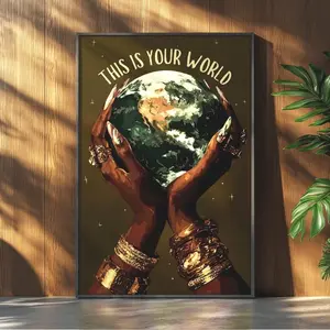 Black Feminine Hands Holding Earth Wall Art, Motivational Wall Art, Black Man Wall Art, Quality Paper 8x12 to 27x40inch, Unframe Poster