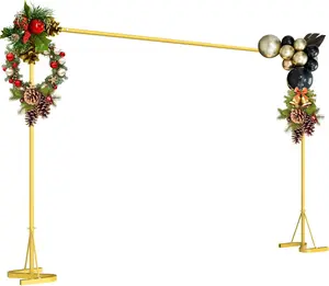10x7 FT Heavy Duty Adjustable Metal Backdrop Banner Stand Kit, Gold Square Wedding Arch Balloon Frame for Parties, Video Studio