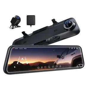 Pelsee P12 2.5K Mirror Dash Cam, 12'' 1440P QHD Front and Rear View Mirror Camera, Full Touch Screen Dual DashCam for Cars and Trucks, Night Vision, Voice Control, Parking Assistance, Reversing Assistance