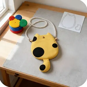 Cat Claw Tapping Coaster | Twill Messenger Bag Splicing Template with 4 Drawing Needle Sewing Rings | Cream Sewing Splicing Lovers Drawing Aids