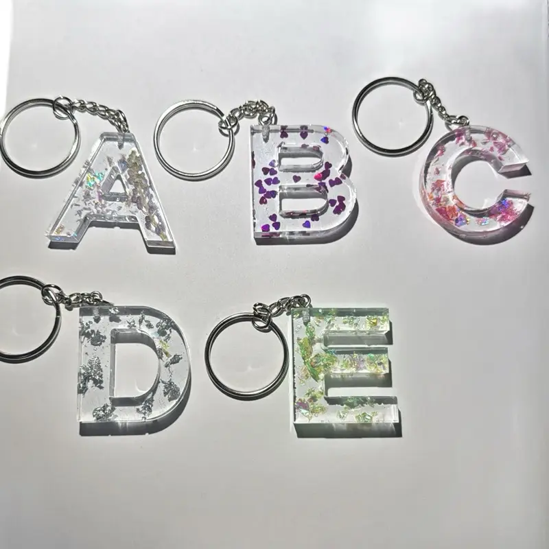 Handmade Resin Art Letter Keychains with Glitter Accents and Chain for Stylish Accessory Custom Initial A-Z Lightweight Durable Gift Add-ons