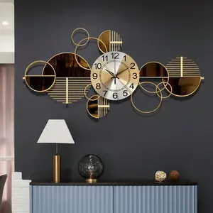 Metal Wall Clock Decorative 3D Metal Wall Art Clock For Living Room Bedroom Creative Modern Big Wall Clock Decor With Silent No-Ticking 33.9 X 16.9 Inch