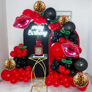 142PCS Cheetah Balloon Arch Garland Kit with Black Red Leopard Print Cherry Lips Balloons for Cheetah Birthday Decorations, Leopard Party Decor, Cherry Theme, Girls Night, Bachelorette