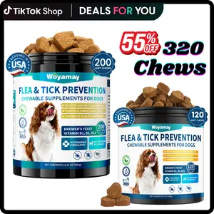 Woyamay Flea & Tick Prevention for Dogs, 200 Ct Chewables Support Skin&Coat Health with Fish oil, Omega-3, Multivitamin, Natural Dog Flea and Tick Chews for All Breeds & Sizes, Chicken Flavor