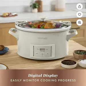 Crock Pot Design Series 7 Quart Cook Carry Slow Cooker with Digital Locking Lid & Display for Easy Cooking Progress Monitoring