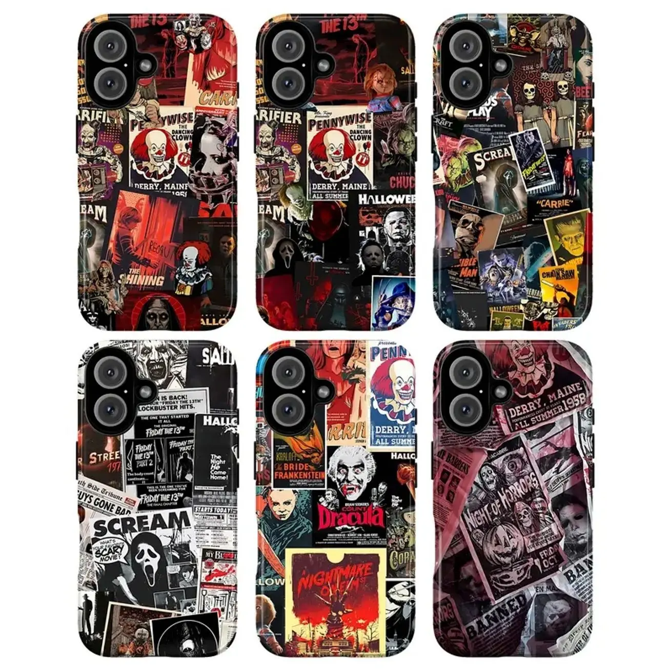 Halloween Horror Movie Phone Case Vintage Horror Collage Cover Compatible with iPhone X, 11, 12, 13, 14, 15, 16, 17 Plus Pro Promax & SS Galaxy S21-26 Series