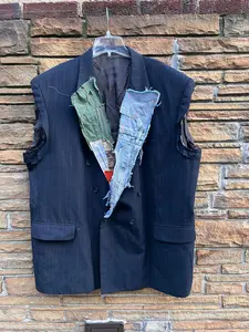 Custom Vintage Patchwork &  Buttons Sleeveless Blazer