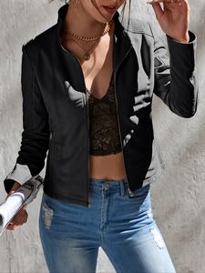 women's pu leather jacket, casual fitted short coat with zipper pockets, spring & fall street style windproof outerwear