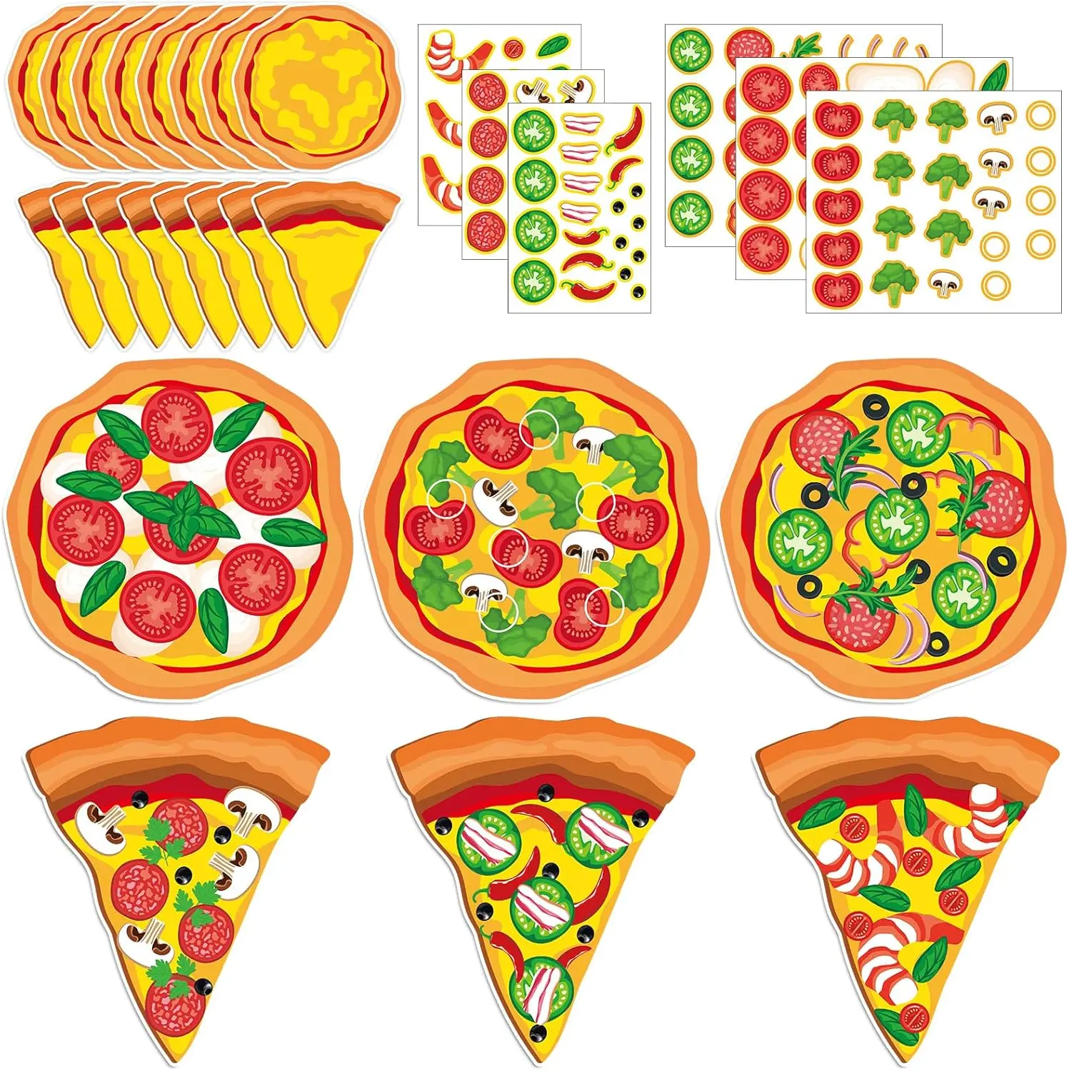 30 Pcs Pizza Sticker Crafts Pizza Party Decorations Food Stickers for Kids Make Your Own Pizza Topping Stickers Paper DIY Back to School Craft Classroom Activity Bulk Favors