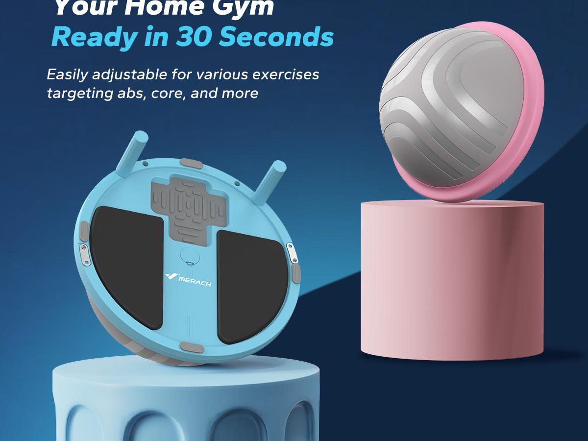 Merach Half Exercise Balls Trainer Balance Ball Trainer 2-in-1 Yoga Ball with Resistance Bands & Game Mode Core Stability & Full-Body Home Fitness Workout Equipment