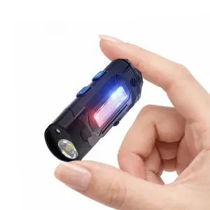 Mini Keychain Flashlight with UV Light, Beam, Buzzer Alarm, Magnetic Base, Pocket Clip for Edc, Camping, Emergency Use