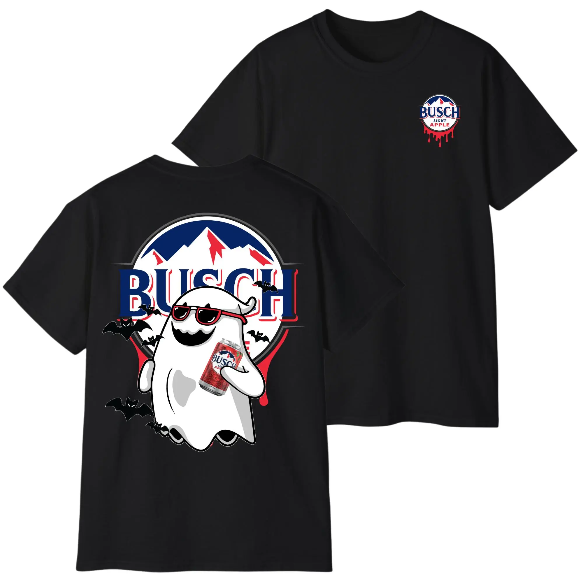 Busch Apple Ghost T-Shirt, Halloween Beer Drinking Graphic Tee, Funny Spooky Season Shirt, Retro Party Graphic Tee for Beer Lovers Graphic Tee, Shortsleeve, Basic Tops, Trending, Fabric Cotton, Women's top, Menswear, Gift,