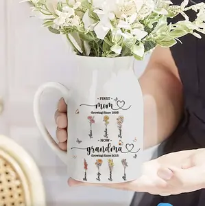 First Mom Now Grandma Custom Birth Month Flower Vase, Personalized Grandma's Garden Vase, Custom Grandkid Name Flower Vase, Mothers Day Gift Ceramic Decor levitatingplant