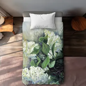 360 Stand Machine-Washable Duvet Cover - Twin Extra Long, White Lilacs Botanical Print, Nature-Inspired Bedroom Bedding Set, Soft Home Decor Textile Soft Furnishing, Decorative Duvet Covers, Botanical Duvet Covers