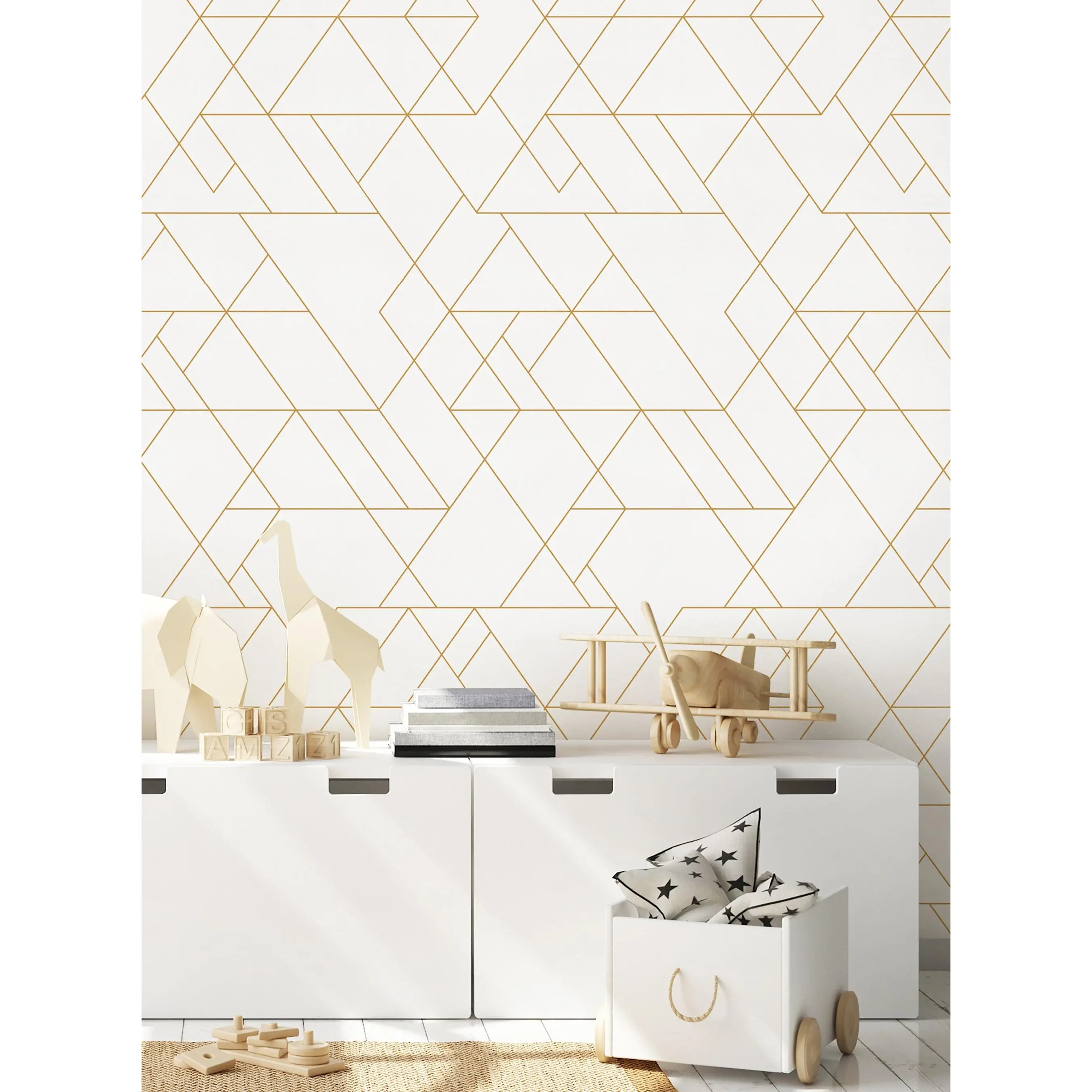 Peel and Stick Geometric Art Deco Interlocking Triangles Wallpaper - Renter-Friendly, Self-Adhesive, Repeat Every 48"