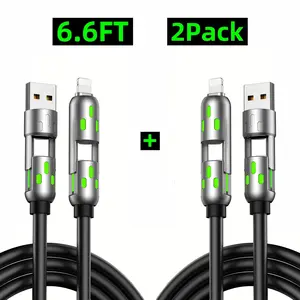 [Buy 1 get 1 free]-6.6FT 4-in-1 USB-C Cable, PD Fast Charging, Data Sync, EXAVON USB-A, Type-C, Lightning,  Aluminum, Compatible