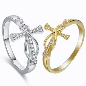 Cross Infinity Ring for Women Synthetic Moissanite and Crystal Solitaire Engagement Rings for Women, Round Cut Simulated  Wedding Rings Sizes 5-12
