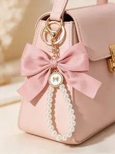 Cute Bowknot Design Keychain, Faux Pearl Decor Beaded Keychain for Car Keys for Women & Girls, Fashion Accessories for Daily Life As Gift