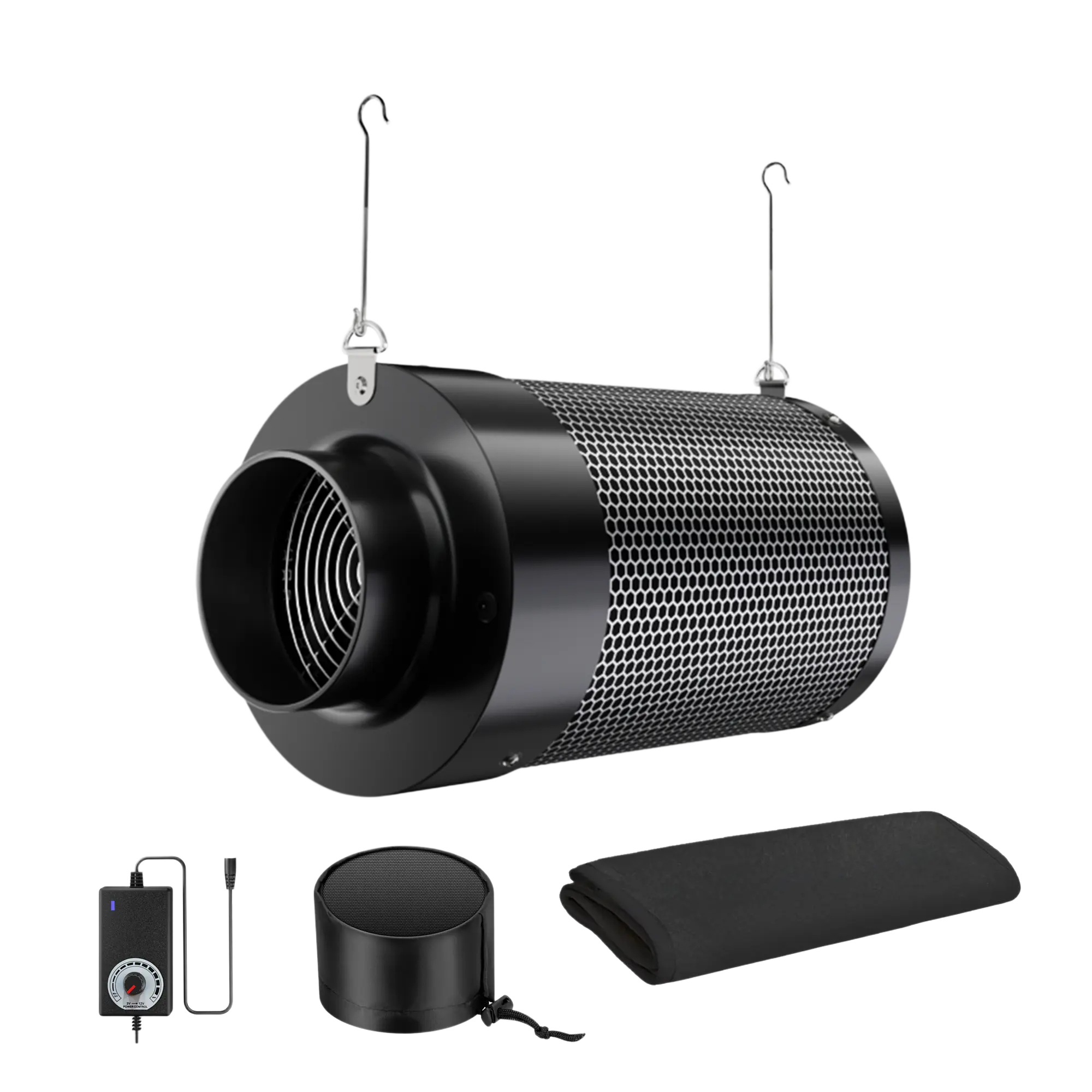 ALPHAGROW 4/6 in Integrated Inline Fan & Carbon Filter, Variable Speed Ventilation Unit with Optional 8 ft Ducting