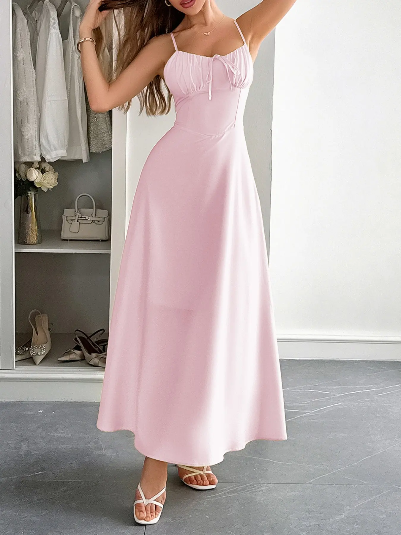 French Style Elegant Bust Ruched Tie Back Cross Strap Sleeveless Halter  Lady Dress, Chic No-Sleeve Design, Perfect for Special Occasions,  Womenswear - TikTok Shop