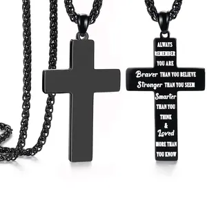 SAM & LORI Easter Basket Stuffers Simple Cross Necklace for Men Boys Inspirational Gifts for Him Stainless Steel Pendant Chain 1st First Communion Confirmation Gifts Teenage Teen Birthday Pendant Valentines Day Christmas Black Friday Cyber Monday
