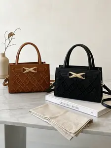 Square Bag with Embroidery Details, Adjustable Strap Satchel, Adjustable Shoulder Strap, Versatile Style, Trendy Accessory for All Occasions, Convertible Shoulder Bags