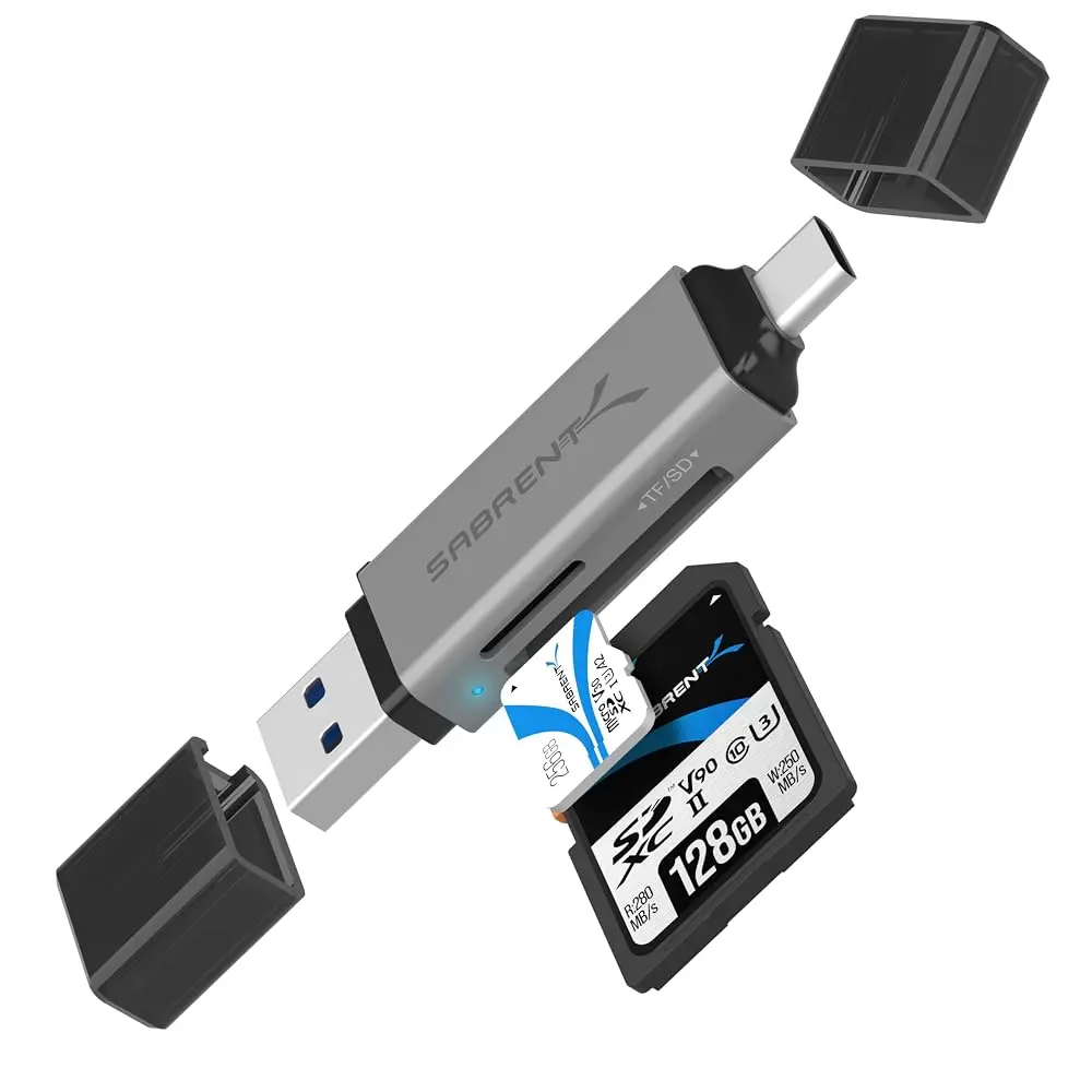 Sabrent USB-C & USB-A Dual Slot SD & Micro SD Card Reader Adapter for Laptop, PC & Android