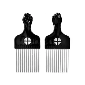 2 Pack Hair Picks for Afro, Curly Hair Styling - Metal Hairdressing Tools for Women and Men (Black)