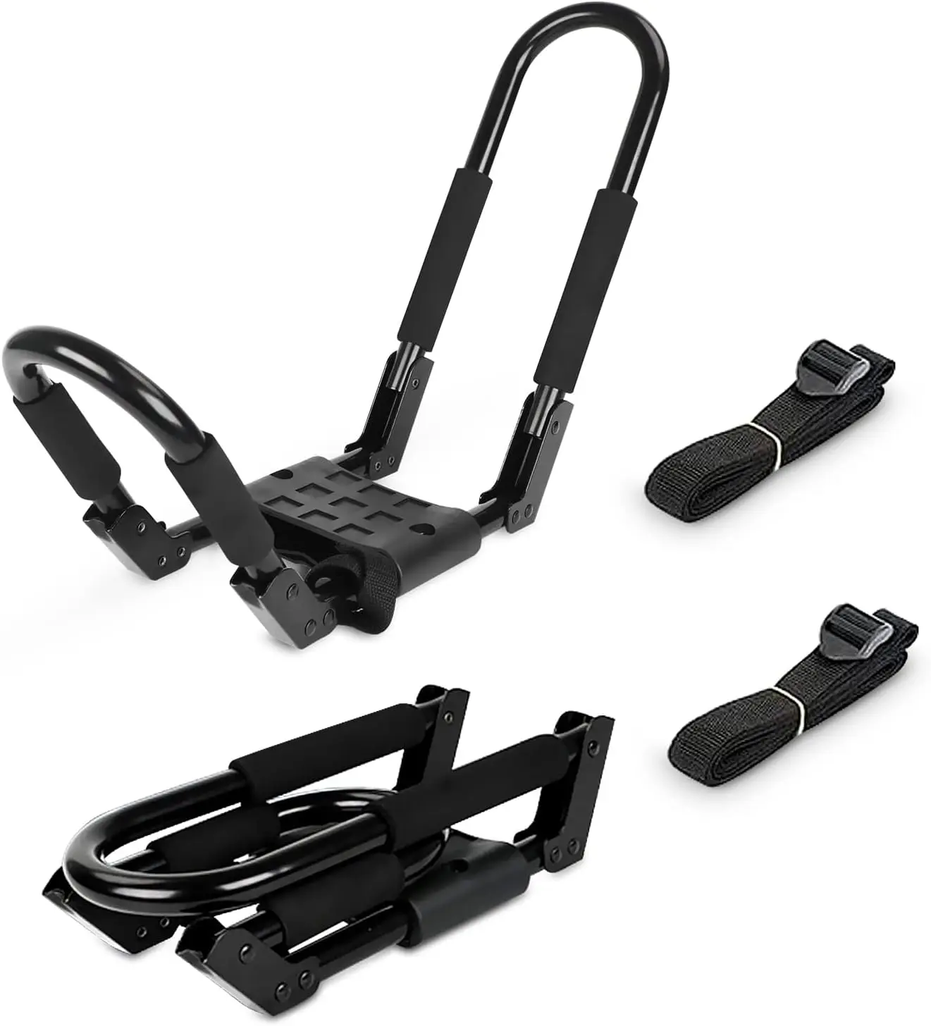 Universal J-Bar Kayak Roof Rack Carrier - 2 Pack Car Top Mount for Kayak Canoe Surfboard SUP Paddle Board, 220lbs Capacity, Fits Square Oval Flat Crossbars, with Tie Down Straps & Foam Pads